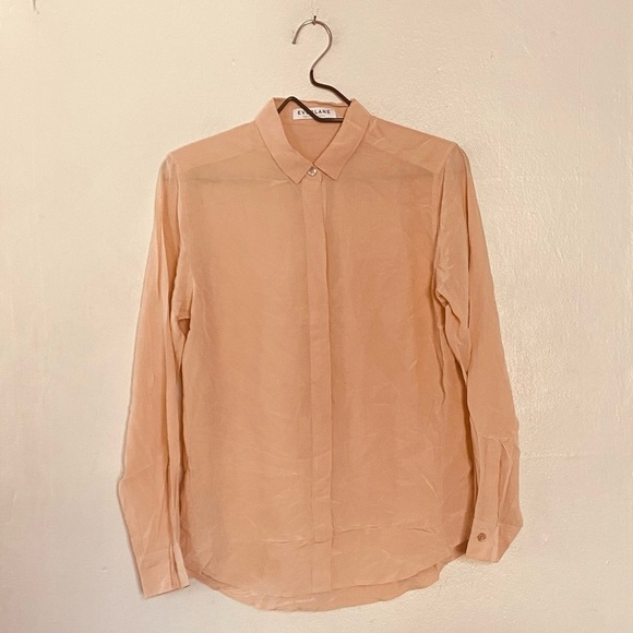 Everlane The Clean Silk Nude Pink Button Down Shirt Blouse Women’s Size Small - Picture 11 of 11